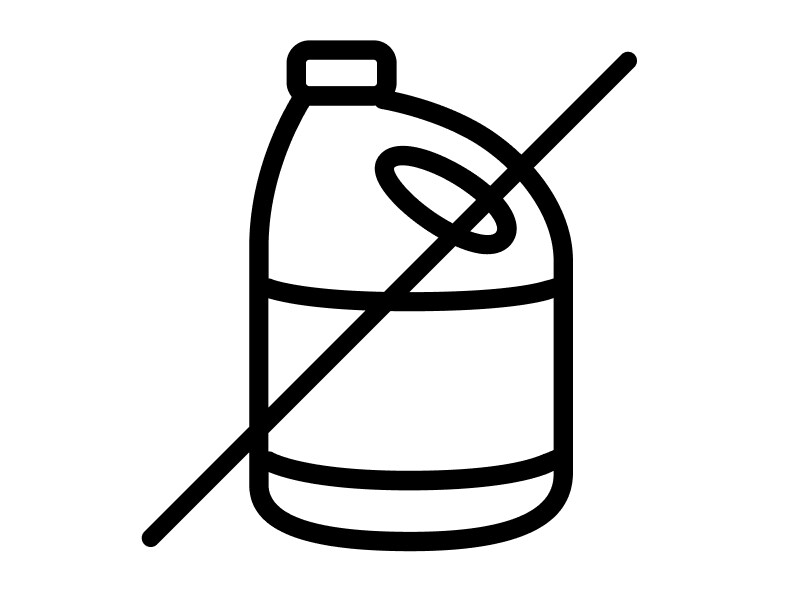 Crossed out bleach bottle icon