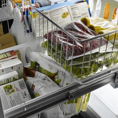 Freezer drawer filled with food