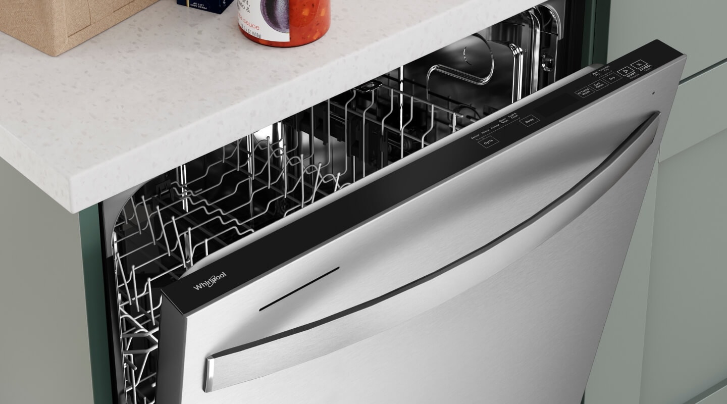 Whirlpool® top control dishwasher slightly ajar