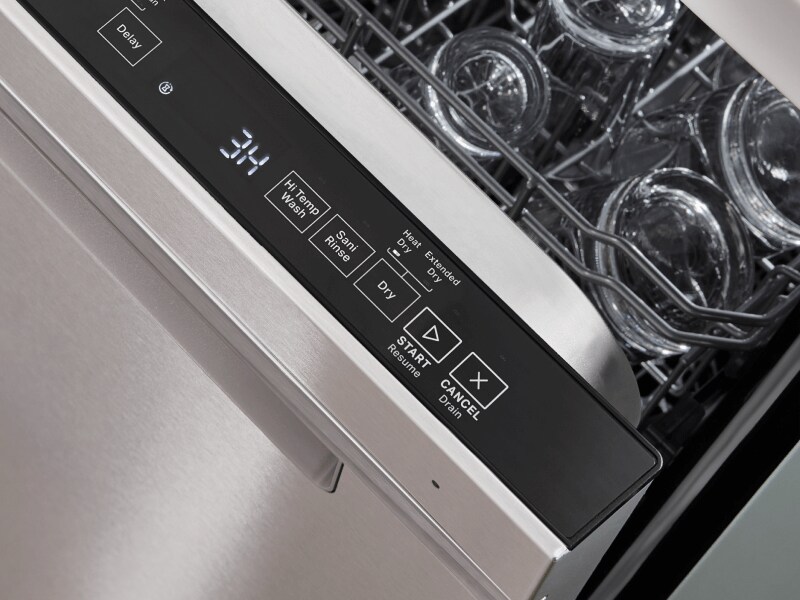 Control panel on a Whirlpool® top control dishwasher