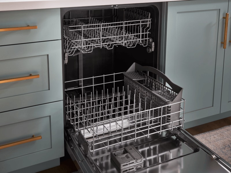Open and empty dishwasher