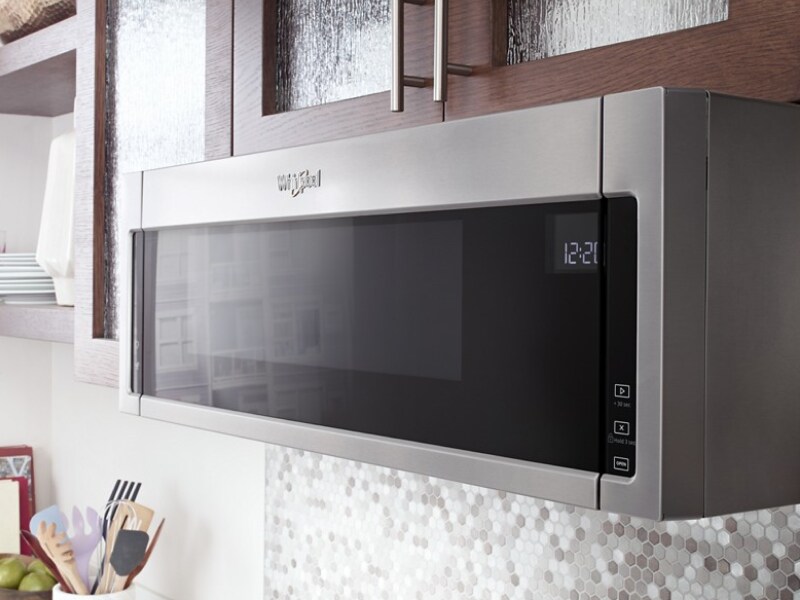 Whirlpool® low profile microwave in brown cabinetry Whirlpool® low profile microwave in brown cabinetry