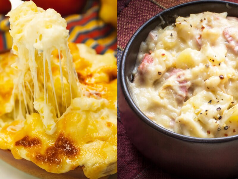 Side-by-side images of two au gratin dishes