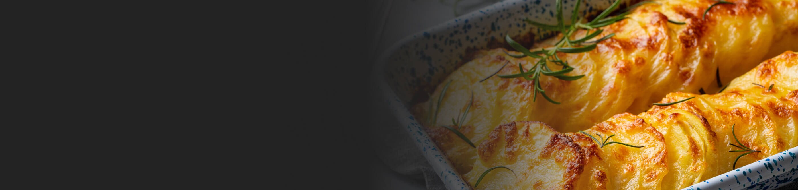 A close-up of au gratin potatoes