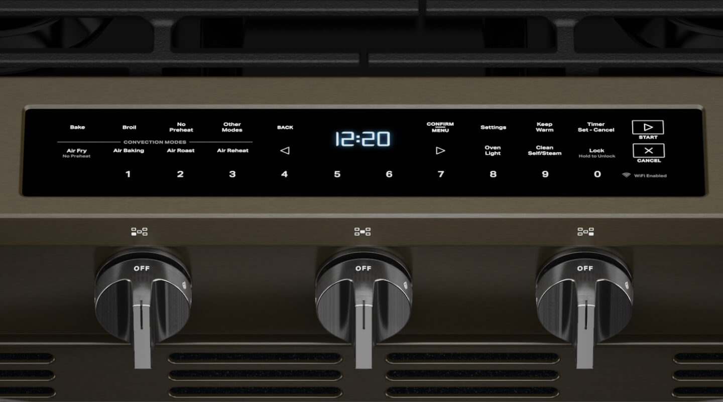 A picture of a control panel with air cooking modes on it