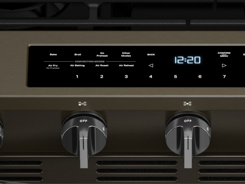A picture of a control panel with air cooking modes on it