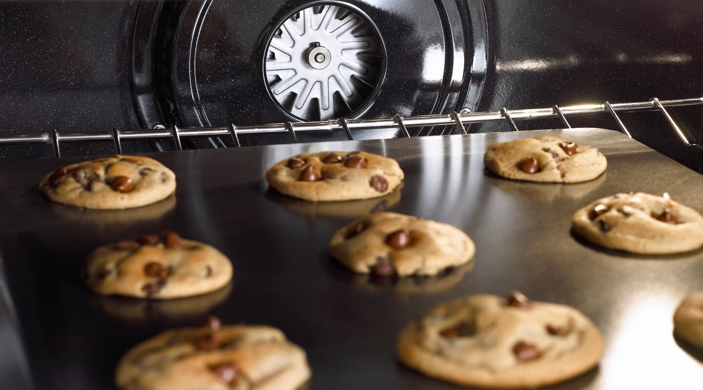 Cookies baking in an oven with air fry setting Cookies baking in an oven with air fry setting