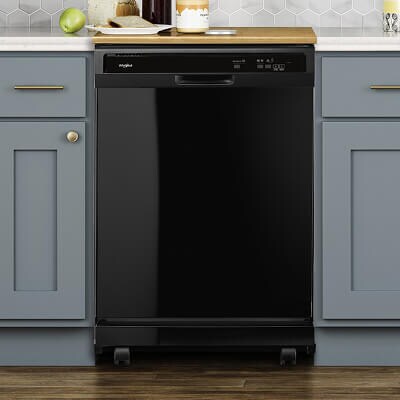 A Black Whirlpool® Dishwasher in a kitchen