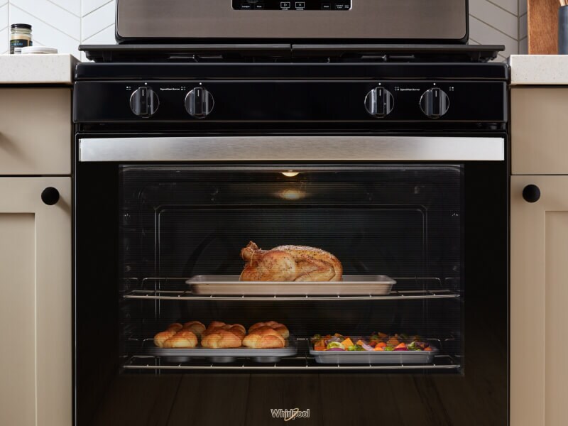 Food cooking inside a gas range Food cooking inside a gas range