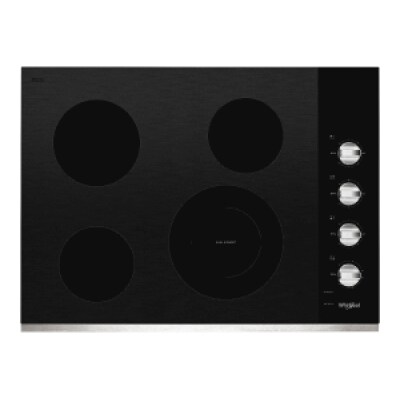 A black 4-burner cooktop