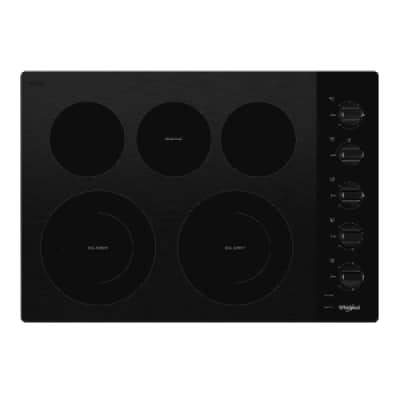 A black 5-burner cooktop