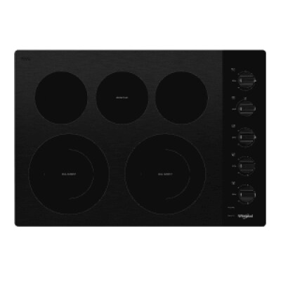 A black 5-burner cooktop