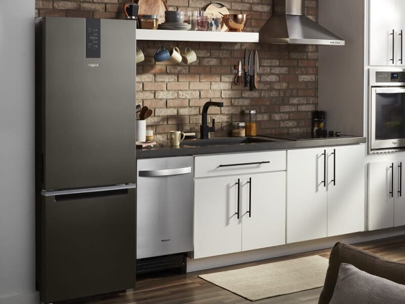 A Whirlpool brand 33-inch wide Bottom-Freezer Refrigerator