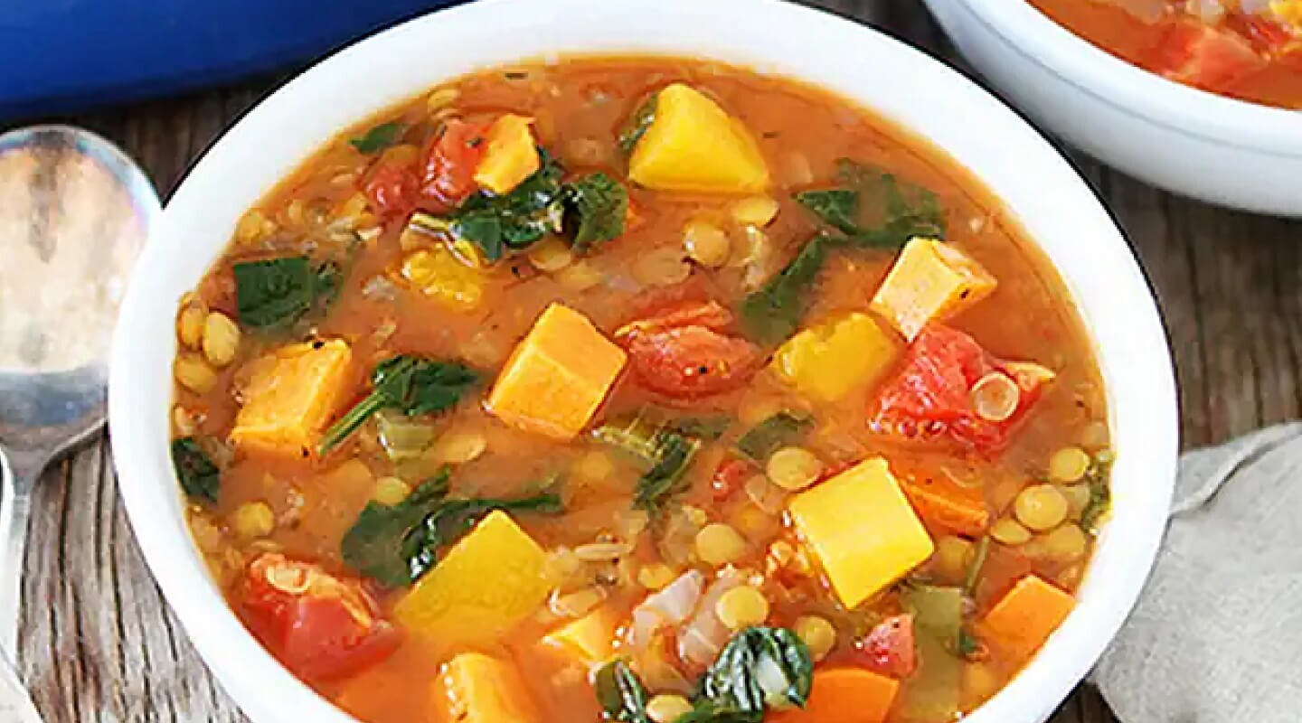 Vegetable Lentil Soup in white bowl Vegetable Lentil Soup in white bowl