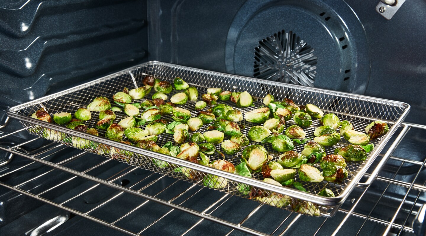 Baked brussel sprouts in an oven Baked brussel sprouts in an oven