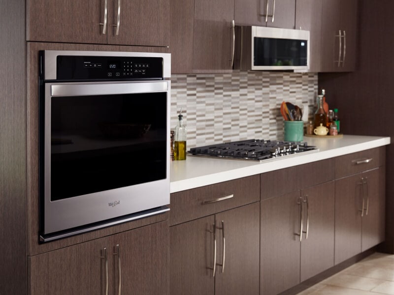Stainless steel Whirlpool® wall oven in a modern kitchen Stainless steel Whirlpool® wall oven in a modern kitchen