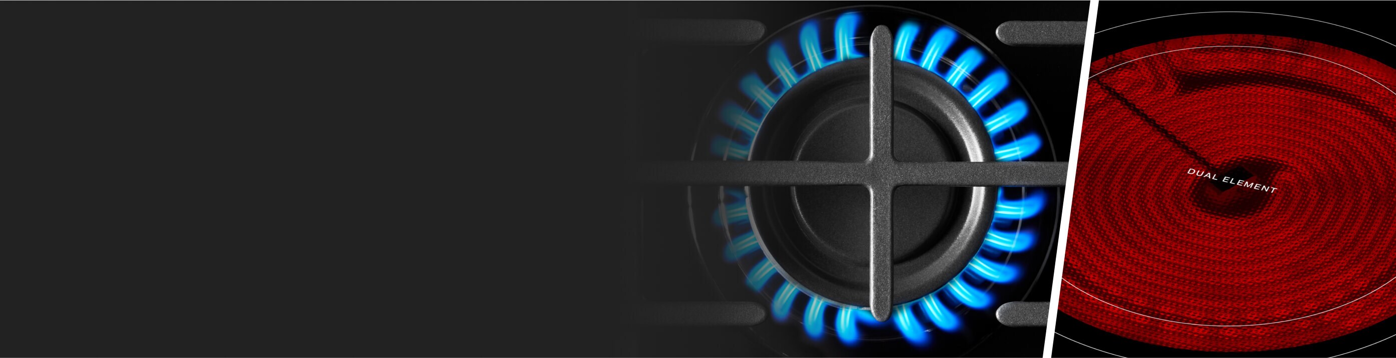 Side-by-side image of gas and electric stove heating elements