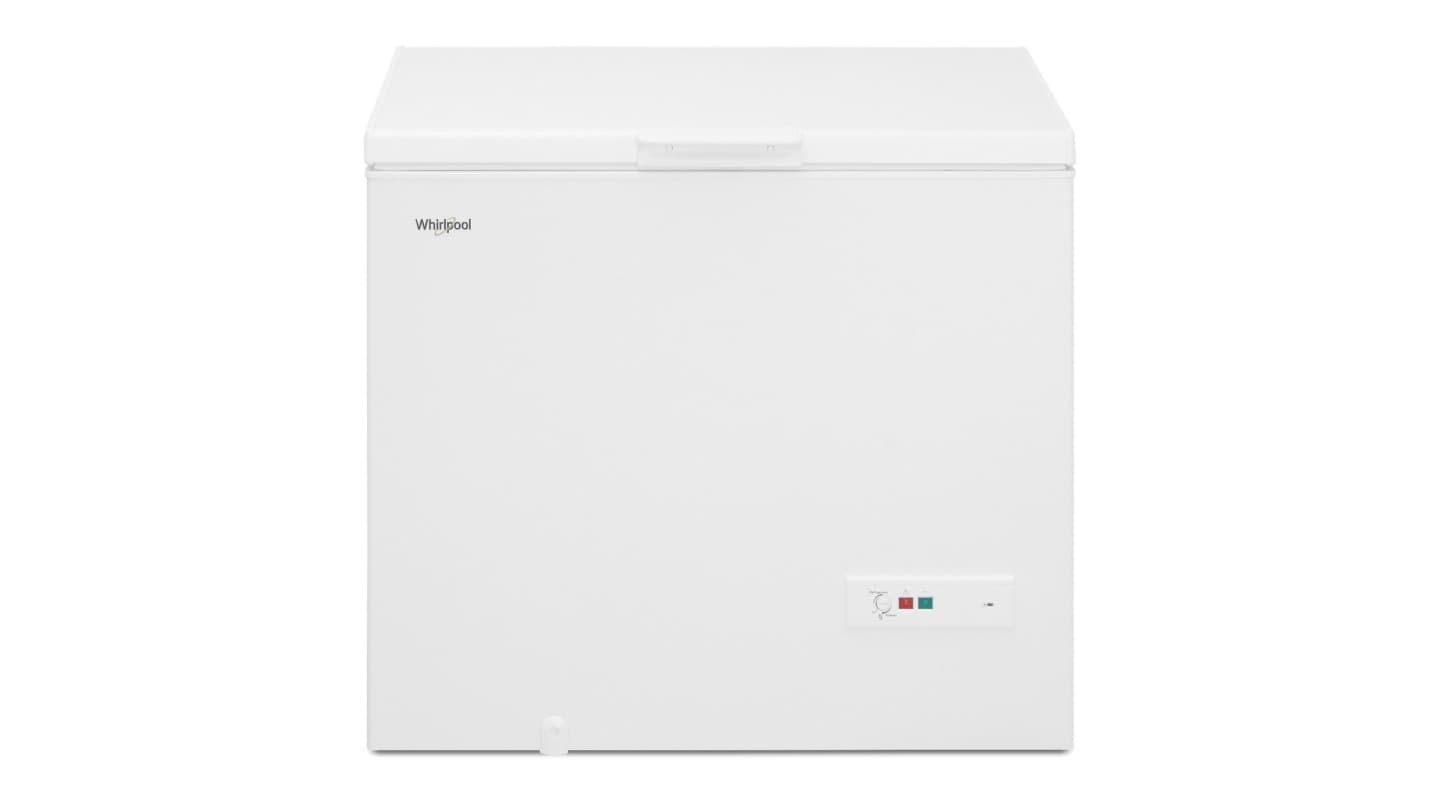 A white chest freezer against a white background A white chest freezer against a white background