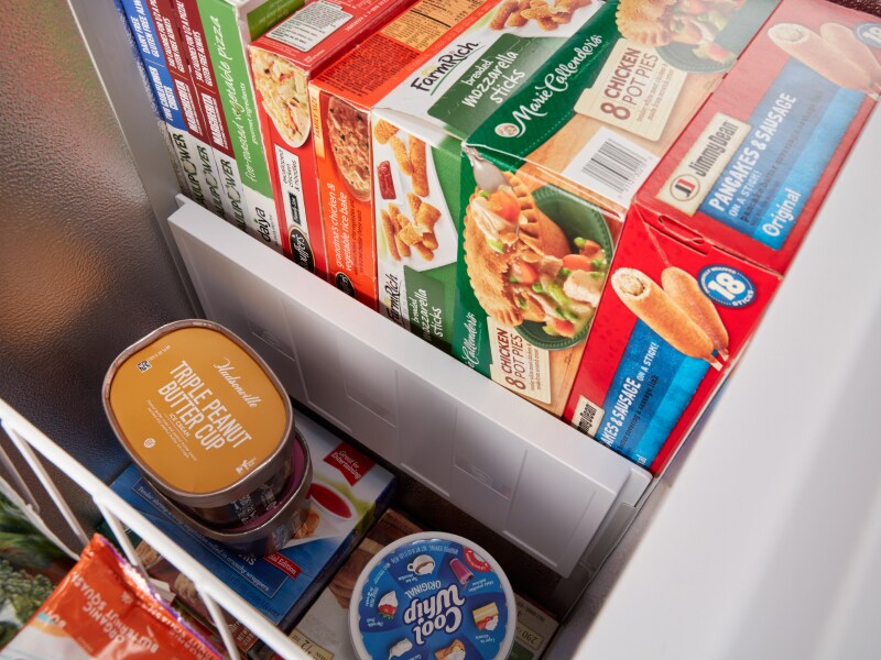 Close-up of frozen food in the freezer Close-up of frozen food in the freezer
