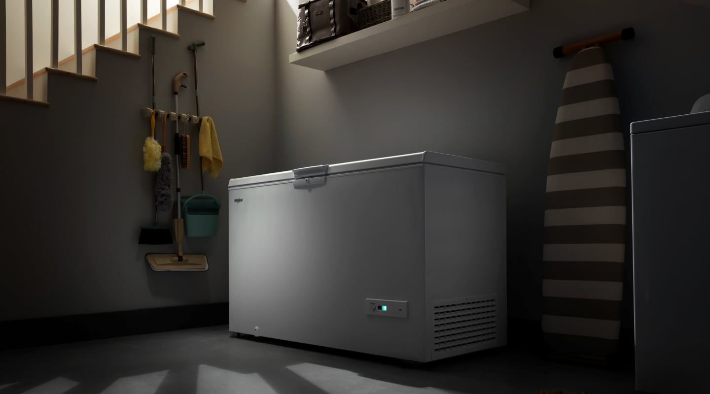 A white Whirlpool® Deep Freezer. A white Whirlpool® deep freezer.