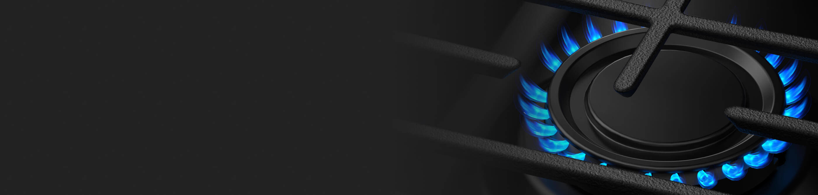 An activated burner on a gas range