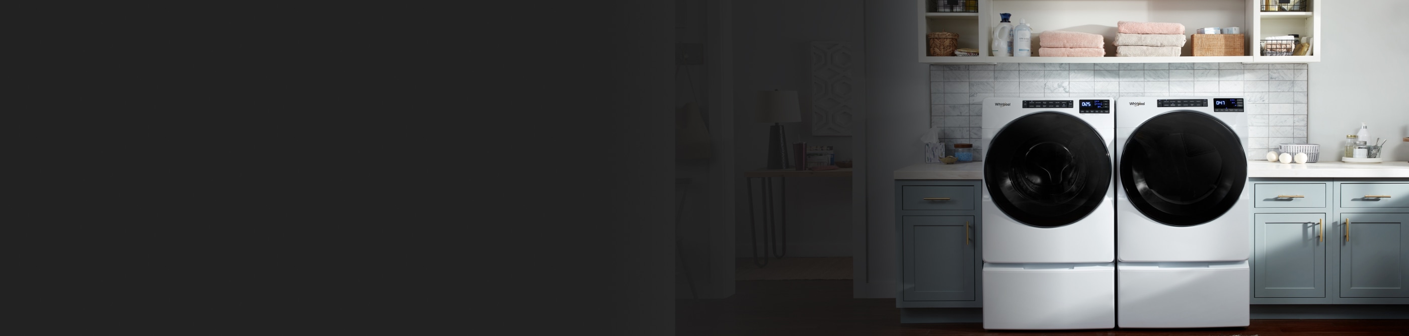 White Whirlpool® front loading washer and dryer