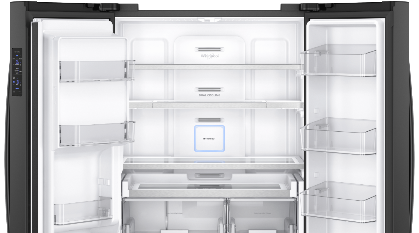 Open and empty refrigerator Open and empty refrigerator