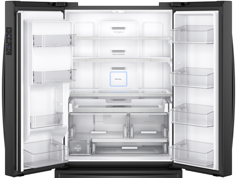 Open and empty refrigerator Open and empty refrigerator