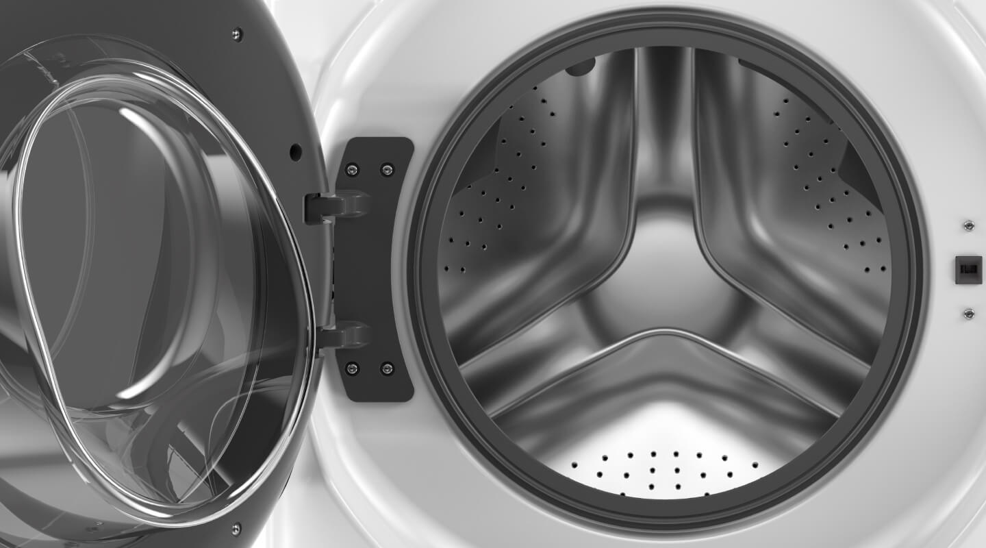 An empty, open, front-load washing machine An empty, open, front-load washing machine