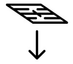A stove grate and downward arrow icon.