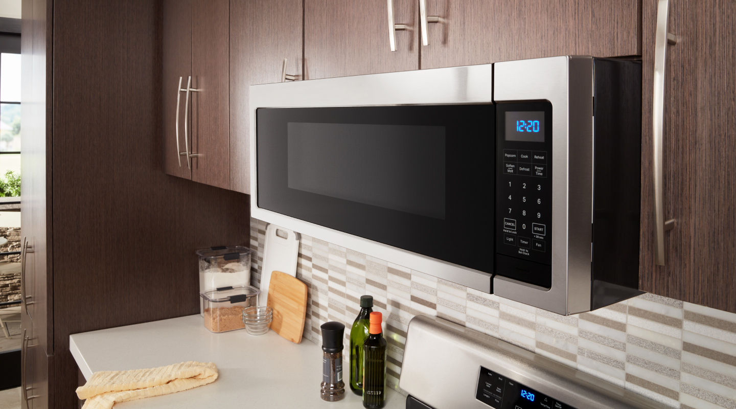 Microwave above kitchen counter