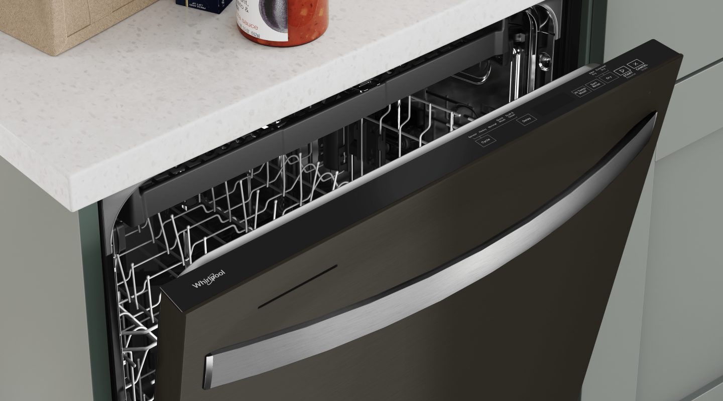 Black Whirlpool® top control dishwasher Black Whirlpool® top control dishwasher