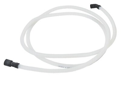 A dishwasher drain line against a white background