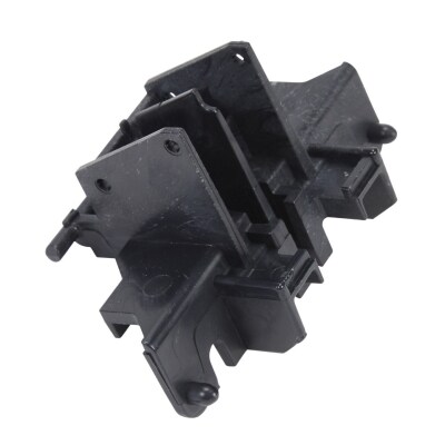 A dishwasher latch against a white background