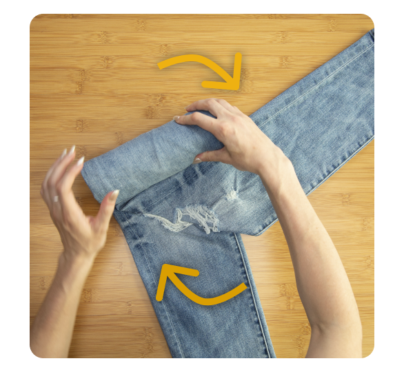Hand rolling pants up Hand rolling pants up