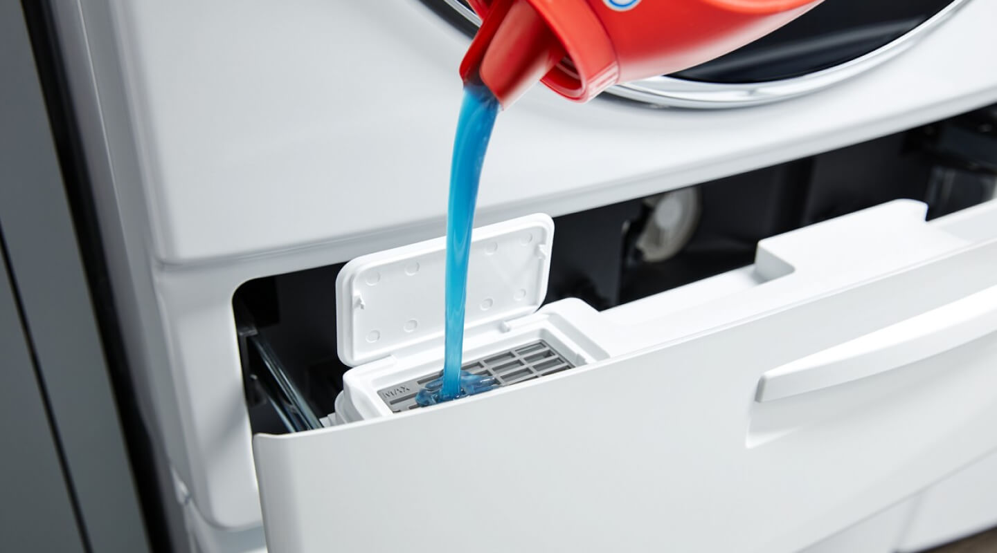 Detergent being poured into a washing machine Detergent being poured into a washing machine