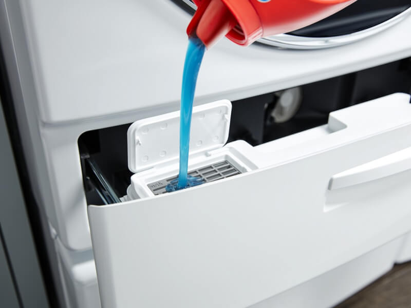 Detergent being poured into a washing machine Detergent being poured into a washing machine