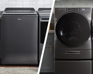 Side-by-side image of top load and front load washers