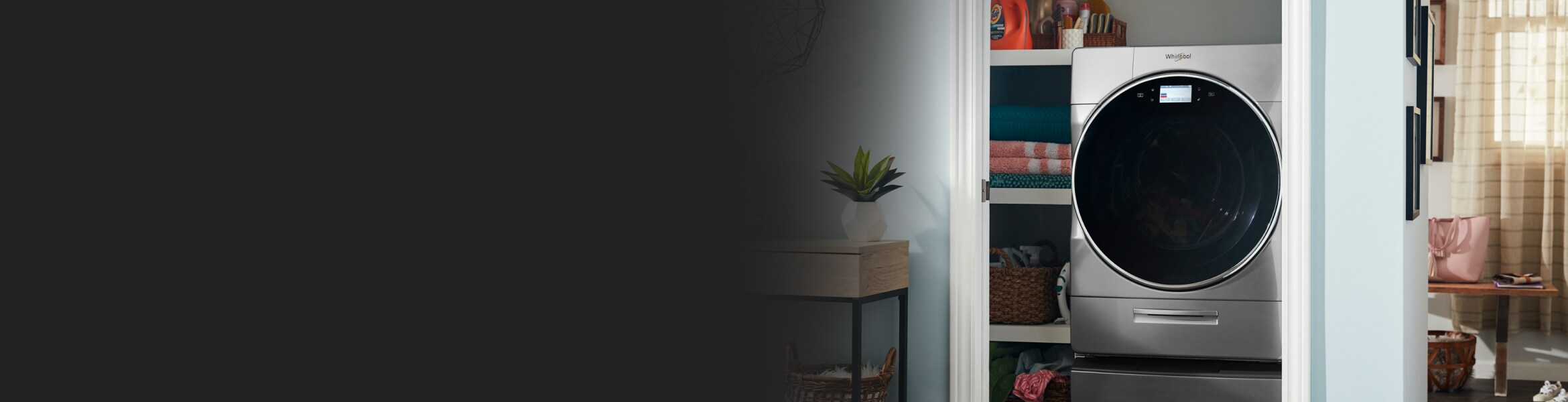 Closeup of a Whirlpool® dryer in a laundry room