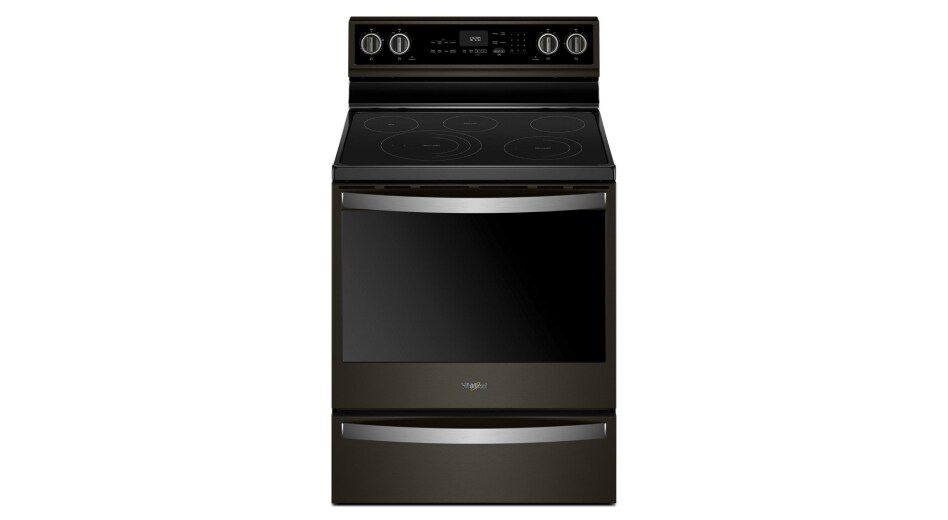 Black Whirlpool® electric range with backsplash Black Whirlpool® electric range with backsplash