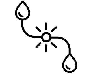 Icon of two water droplets connected to valve in the middle Icon of two water droplets connected to valve in the middle
