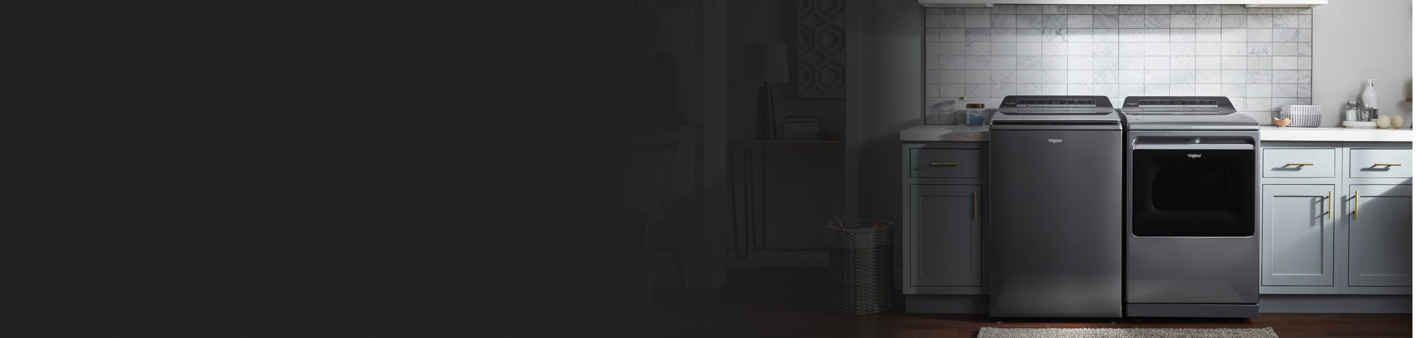 Washer and dryer set in a laundry room