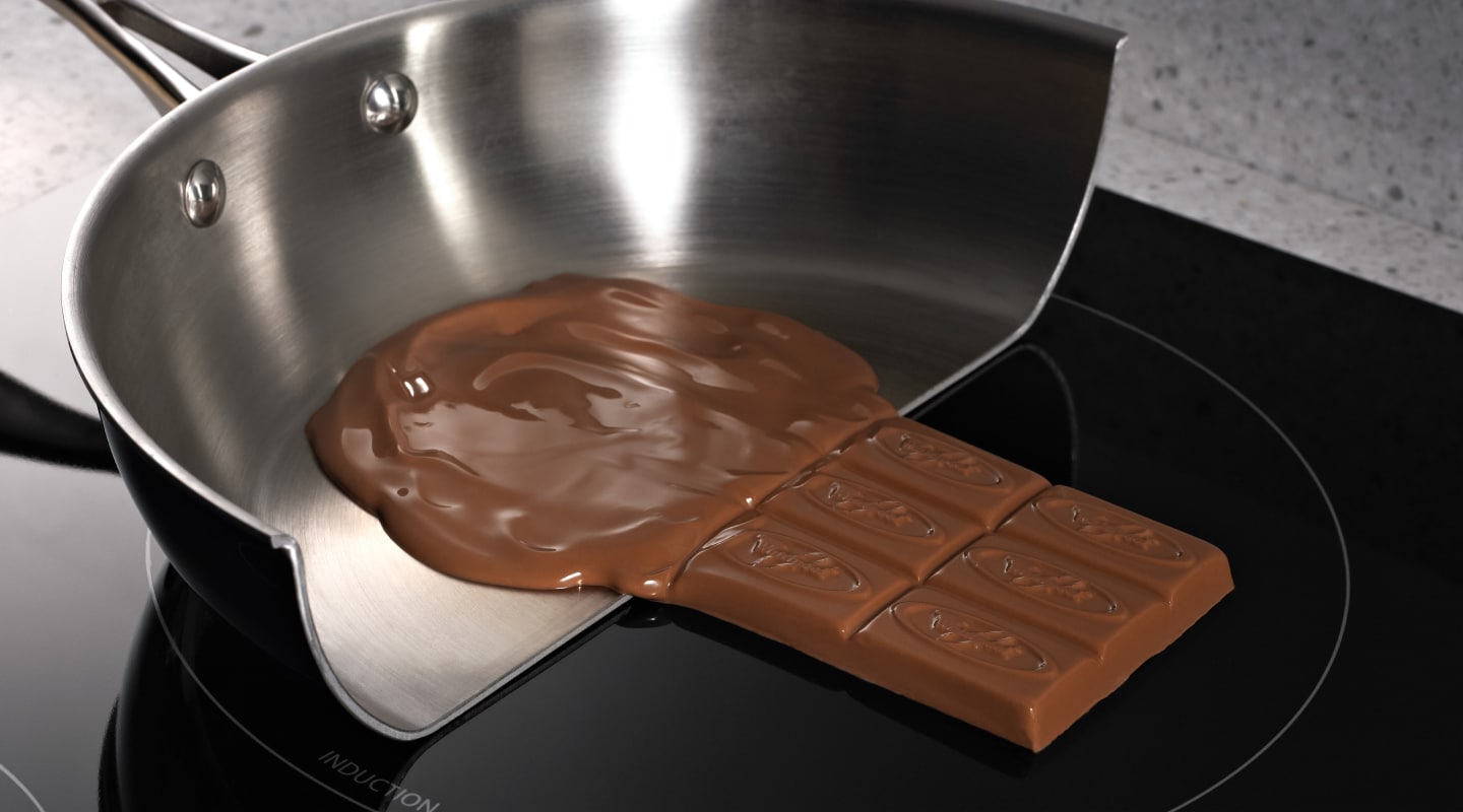 Melted chocolate in a pan on a glass cooktop Melted chocolate in a pan on a glass cooktop