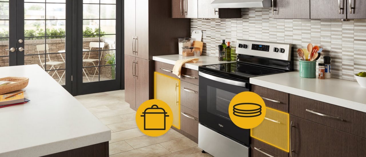 Kitchen cabinet storage for cookware and bakeware Kitchen cabinet storage for cookware and bakeware