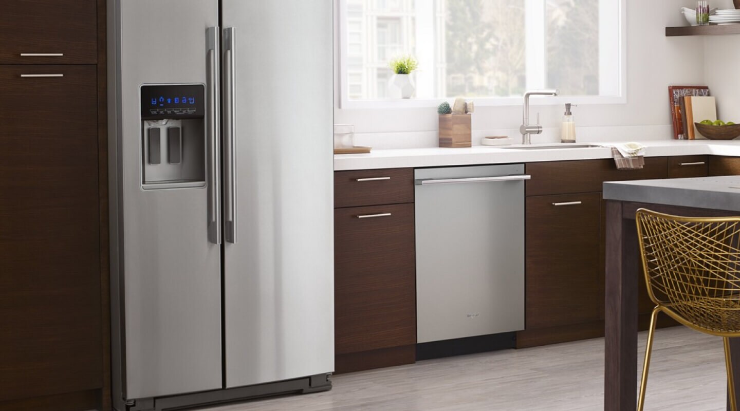 A Whirlpool® Side-by-Side Refrigerator in a kitchen