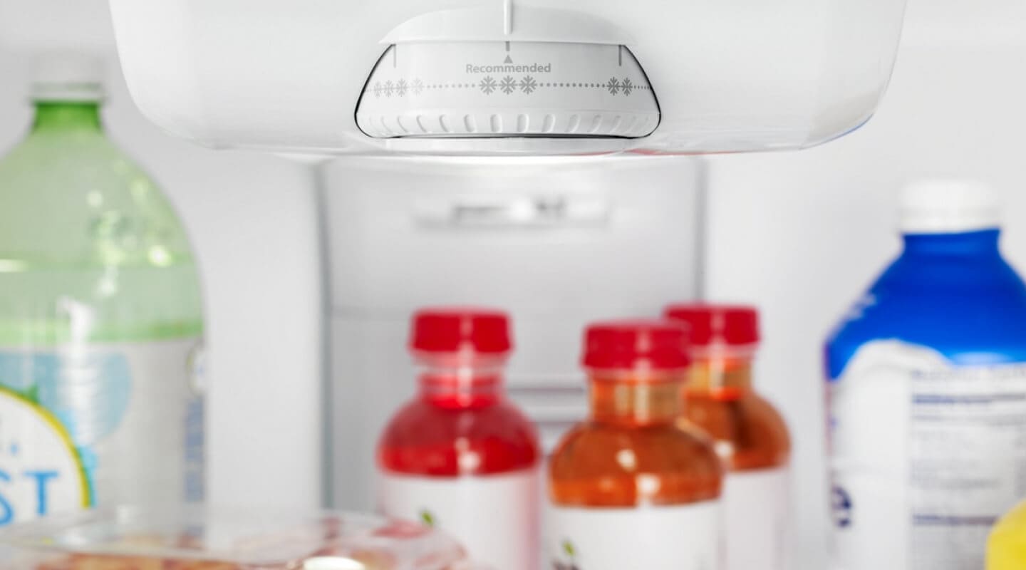 A refrigerator set to the recommended cold setting A refrigerator set to the recommended cold setting