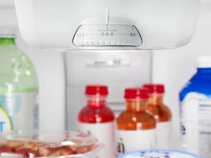A refrigerator set to the recommended cold setting A refrigerator set to the recommended cold setting