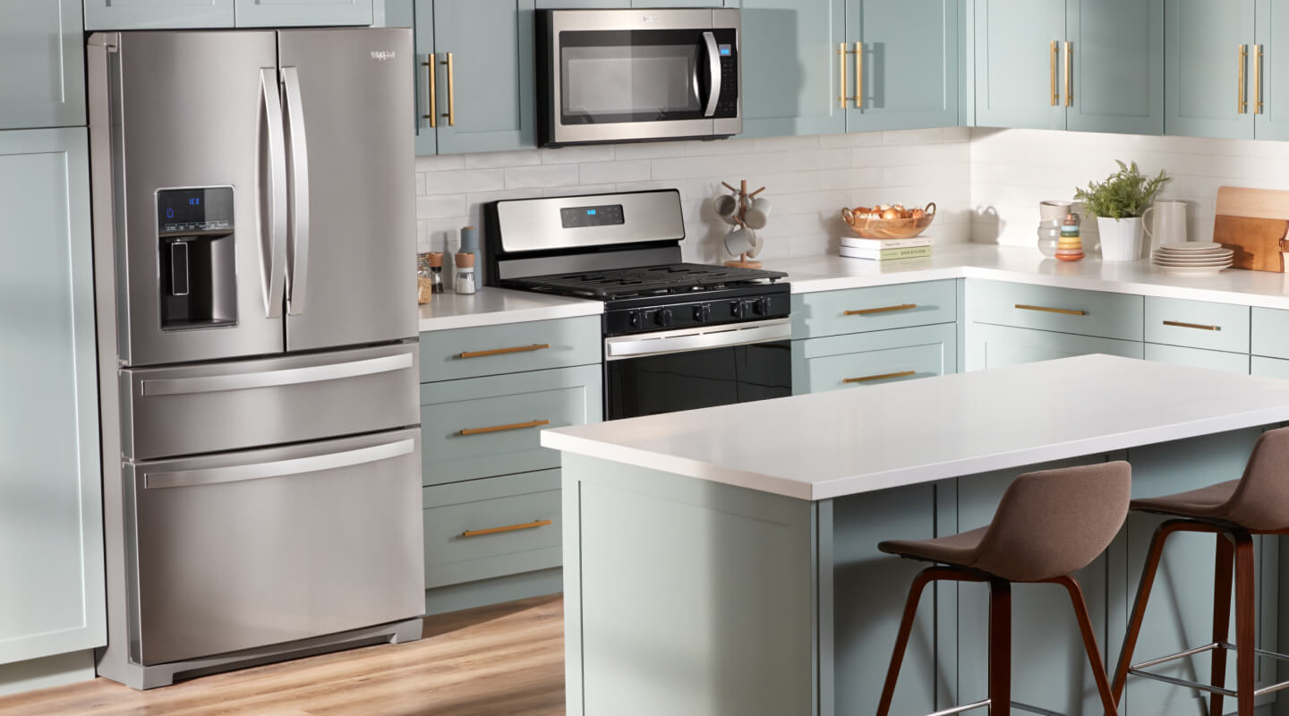 A Whirlpool® 4 Door Refrigerator in a kitchen