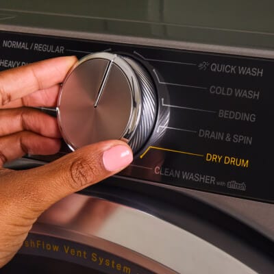 Washer control panel showing the Whirlpool® Dry Drum Cycle