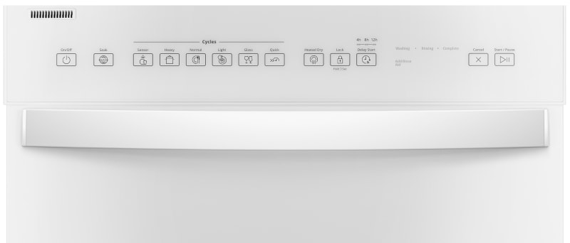 Close-up of front-facing dishwasher control panel Close-up of front-facing dishwasher control panel